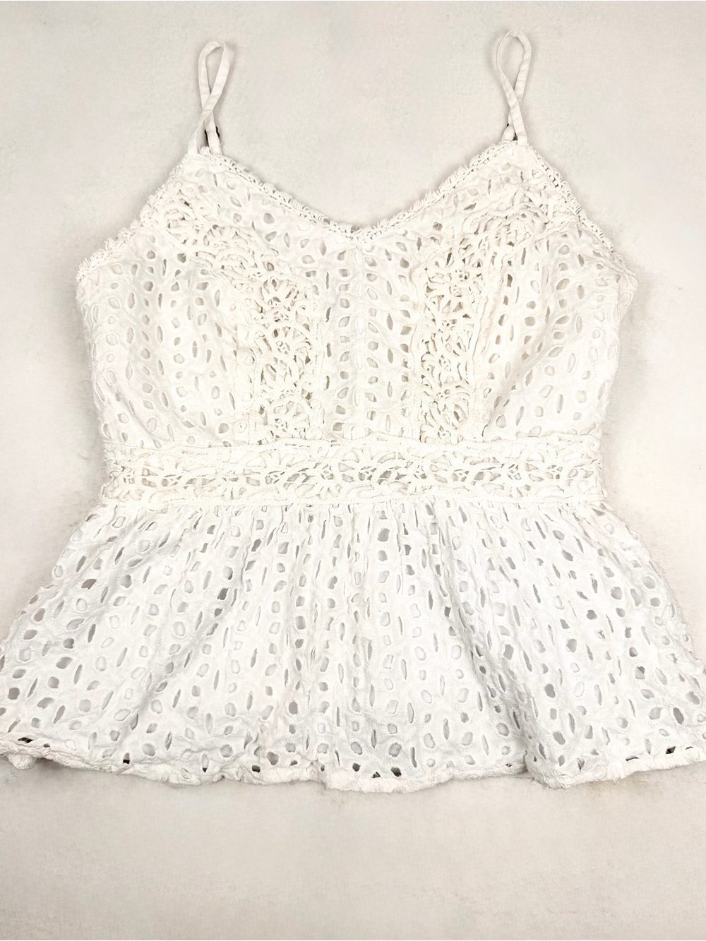 Japna‎ White Eyelet Lace Peplum Cami Top Medium Boho Cottagecore